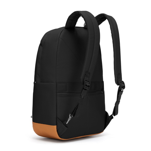 Pacsafe GO 25L zaino nero jet con capacità di 25 litri, ideale per viaggi e uso quotidiano.