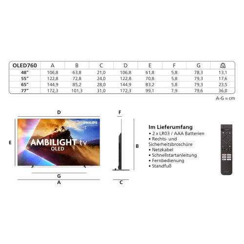 Philips 48OLED760 / 12 TV OLED 48 pollici con tecnologia per immagini nere profonde e colori vivaci