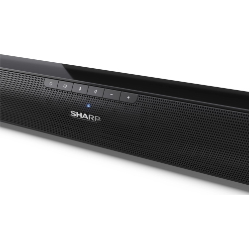 Sharp HT-SB100 soundbar nera per TV, ideale per migliorare l'audio domestico con design compatto e installazione semplice.