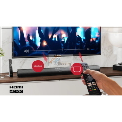 Sharp HT-SB100 soundbar nera per TV, ideale per migliorare l'audio domestico con design compatto e installazione semplice.