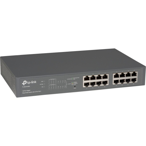 TP-Link TL-SG1016PE è uno switch Gigabit PoE+ a 16 porte con 8 porte PoE+ e budget PoE totale di 63 W.