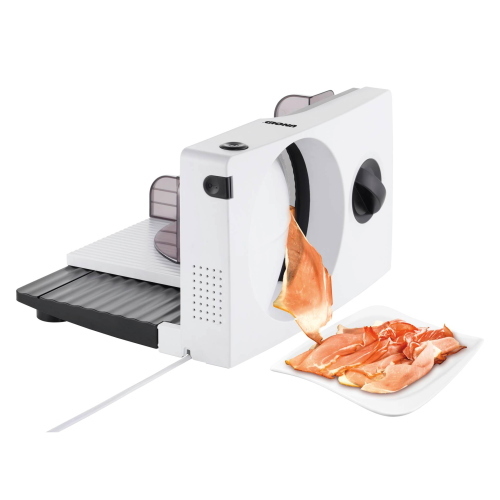 Unold 78860 Allesschneider Curve bianca, affettatrice elettrica per il taglio preciso di alimenti.