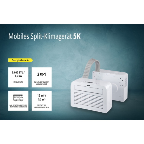 Unold 86320 è un climatizzatore mobile split con potenza di raffreddamento 5K, ideale per rinfrescare ambienti domestici e piccoli uffici.