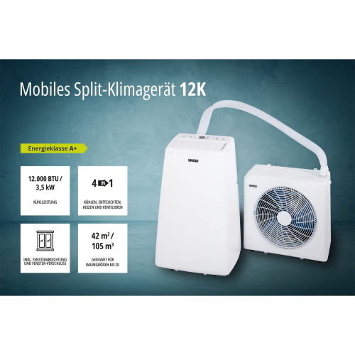 Unold 86340 è un condizionatore d'aria portatile mobile split per il raffrescamento domestico con designazione 12 K.
