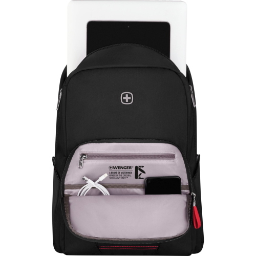 Wenger Motion Rucksack Schwarz, zaino nero della linea Motion, ideale per l’uso quotidiano grazie al design pratico e resistente.