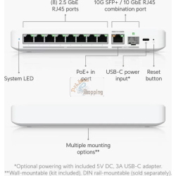 Ubiquiti UniFiSwitch Flex Desktop Smart Switch 2.5G 8 RJ-45 + 1 RJ-45/SFP+ PoE+ PD