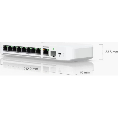 Ubiquiti UniFiSwitch Flex Desktop 2.5G Smart Switch, 8x RJ-45, 1x RJ-45/SFP+, PoE+ PD