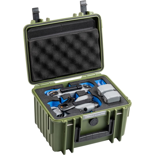 B&W drone.case PP.66 bronzo-verde, custodia protettiva su misura per DJI Mini 5, ideale per trasporto e protezione sicuri del drone.