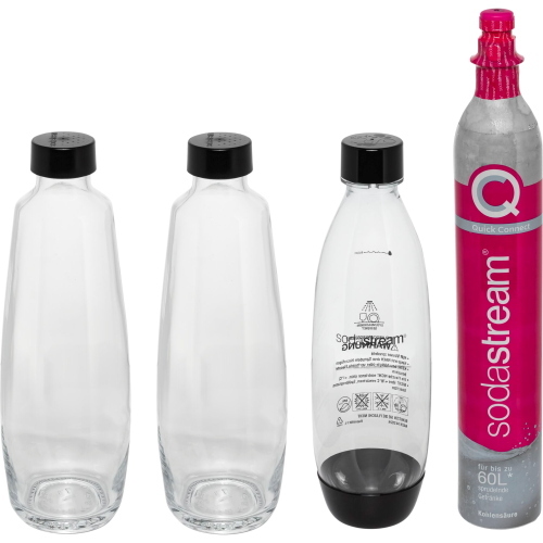 SodaStream Duo Titan Promo-Pack con 2 caraffe vetro 1L lavabili in lavastoviglie e bottiglia Fuse 1L per acqua frizzante.
