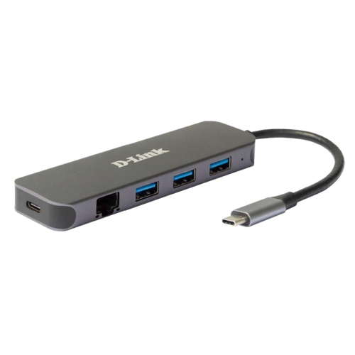 D-Link DUB-2334 Hub USB-C 5 in 1 Gigabit Ethernet alimentazione Grigio
