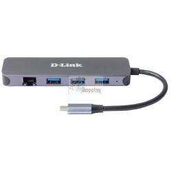 D-Link DUB-2334 Hub USB-C 5 in 1 Gigabit Ethernet alimentazione Grigio