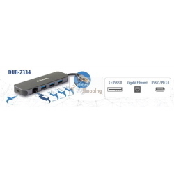 D-Link DUB-2334 Hub USB-C 5 in 1 Gigabit Ethernet alimentazione Grigio