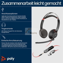 Poly Blackwire 5220 cuffie stereo USB-C e jack 3,5 mm 8X231A6