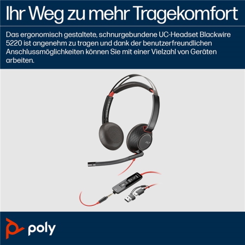 Poly Blackwire 5220 cuffie stereo USB-C e jack 3,5 mm 8X231A6
