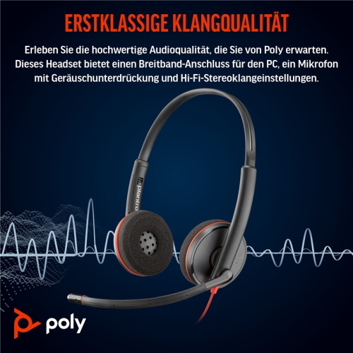 Poly Blackwire 3220 cuffie stereo USB-C nere con adattatore USB-C/A 8X2J9A6
