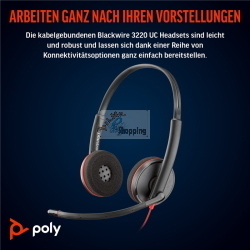 Poly Blackwire 3220 cuffie stereo USB-C nere con adattatore USB-C/A 8X2J9A6