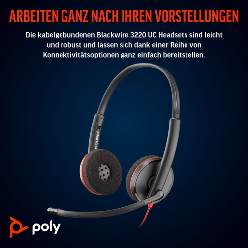 Poly Blackwire 3220 cuffie stereo USB-C nere con adattatore USB-C/A 8X2J9A6