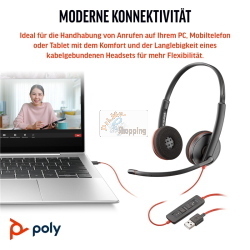 Poly Blackwire 3220 cuffie stereo USB-C nere con adattatore USB-C/A 8X2J9A6