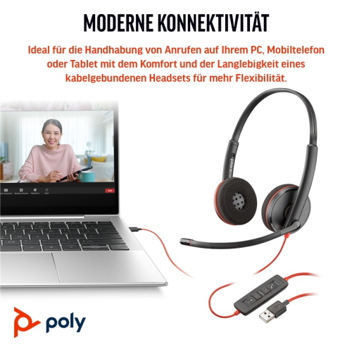 Poly Blackwire 3220 cuffie stereo USB-C nere con adattatore USB-C/A 8X2J9A6