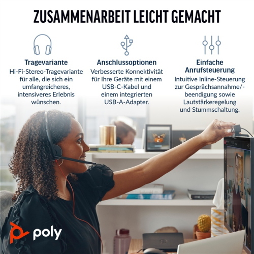 Poly Blackwire 3220 cuffie stereo USB-C nere con adattatore USB-C/A 8X2J9A6