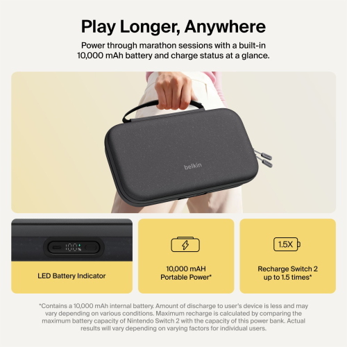 Belkin CHARGING CASEPRO 10000MAH NINT.SWITCH2 CHARCOAL ENA003HQCH accessorio gaming