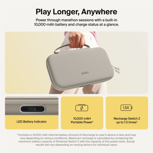 Belkin CHARGING CASEPRO 10000MAH NINTENDO SWITCH2 SAND ENA003HQSA accessorio gaming