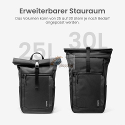 tomtoc NAVIGATOR-T61 25L-30L ROLLTOP BACKPACK BLACK T61L1D1 borsa/custodia nero