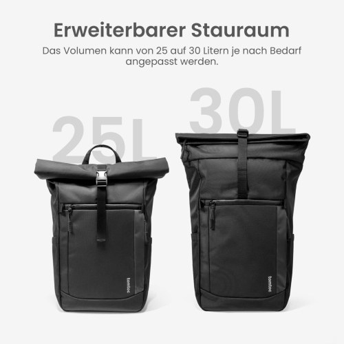 tomtoc NAVIGATOR-T61 25L-30L ROLLTOP BACKPACK BLACK T61L1D1 borsa/custodia nero