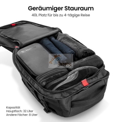 tomtoc NAVIGATOR-T66 40L TRAVEL LAPTOP BACKPACK BLACK T66M1D1 borsa/custodia nero