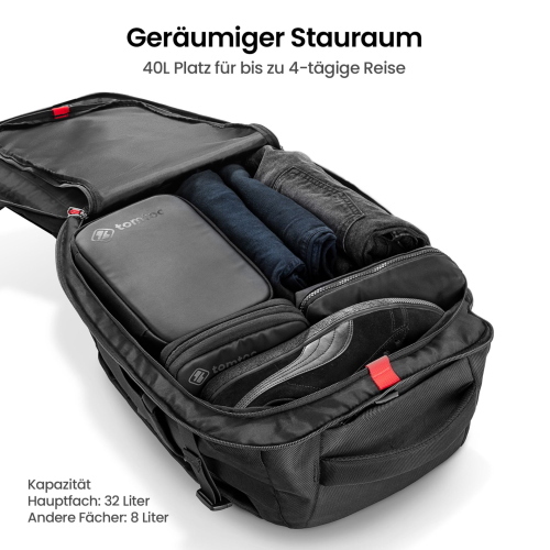 tomtoc NAVIGATOR-T66 40L TRAVEL LAPTOP BACKPACK BLACK T66M1D1 borsa/custodia nero