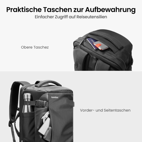 tomtoc NAVIGATOR-T66 40L TRAVEL LAPTOP BACKPACK BLACK T66M1D1 borsa/custodia nero