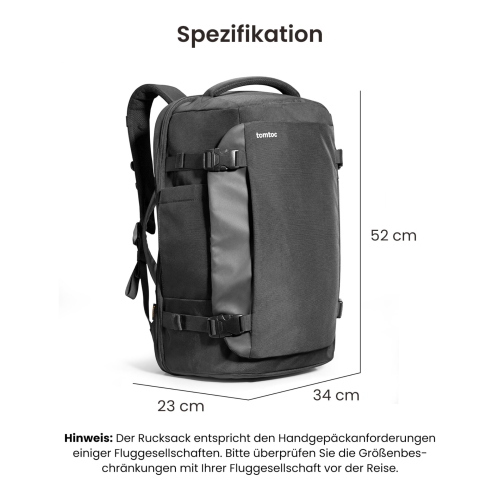 tomtoc NAVIGATOR-T66 40L TRAVEL LAPTOP BACKPACK BLACK T66M1D1 borsa/custodia nero