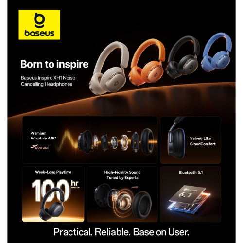 BASEUS INSPIRE XH1 WIRELESS NOISE CANCEL HEADPHONES WHITE MOD. A00085701233-00 EAN 6932172693046
