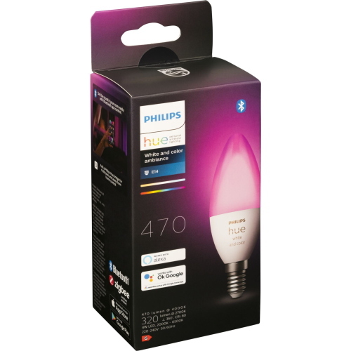 PHILIPS HUE LED A CANDELA E14 BT 5,3W 470LM BIANCO COLOR AMBIANCE MOD. 8719514356627 EAN 8719514356610