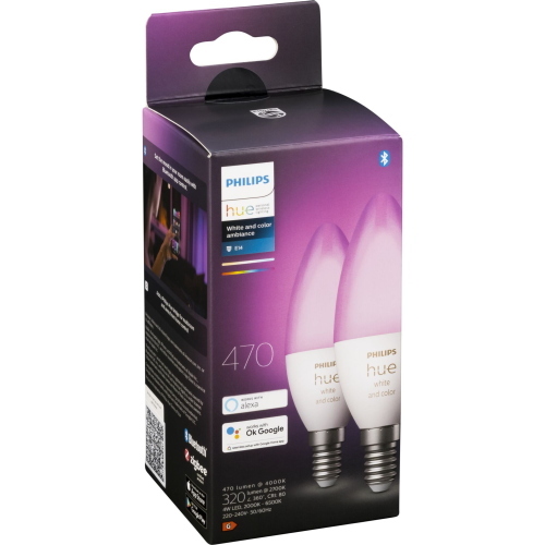 PHILIPS HUE LED LAMPAD. E14 KIT 2PZ 470LM WHITE COLOR AMB. MOD. 929002294205 EAN 8719514356719