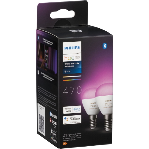 PHILIPS HUE LED LUSTER E14 2PZ. 5,1W 470LM WHITE COLOR AMB. BT MOD. 49128100 EAN 8719514491281