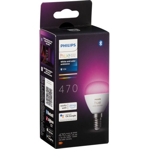 PHILIPS HUE LED LUSTER E14 BT 5,1W 470LM WHITE COLOR AMBIANCE MOD. 929003573601 EAN 8719514491229