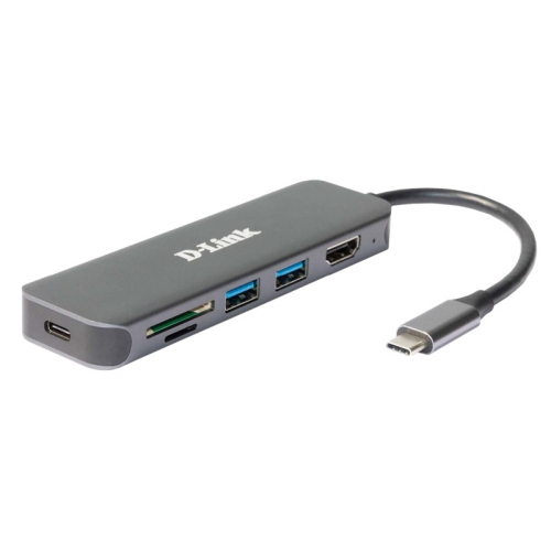 D-Link DUB-2327 Hub USB-C 6-in-1 HDMI/lettore di schede/porta di ricarica grigio