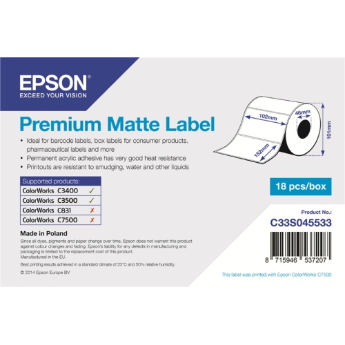 Epson C33S045533 Premium Matte Label bianco 102x152mm
