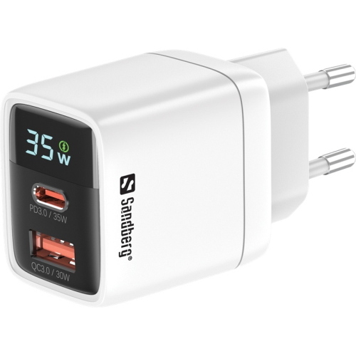 Sandberg Adattatore di ricarica rapida 2 in 1 USB-C/A da 35 W Bianco (441-52) 60 g