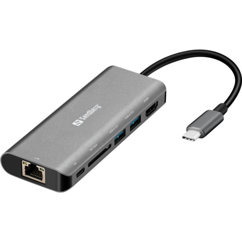 Sandberg Docking station USB-C, HDMI+LAN+SD+USB 100 W Grigio (136-18)