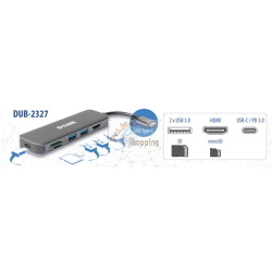 D-Link DUB-2327 Hub USB-C 6-in-1 HDMI/lettore di schede/porta di ricarica grigio