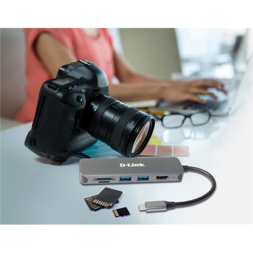 D-Link DUB-2327 Hub USB-C 6-in-1 HDMI/lettore di schede/porta di ricarica grigio