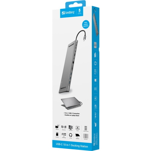 Sandberg Docking station USB-C 10-in-1 aluminium (136-31) 100 W 224 g