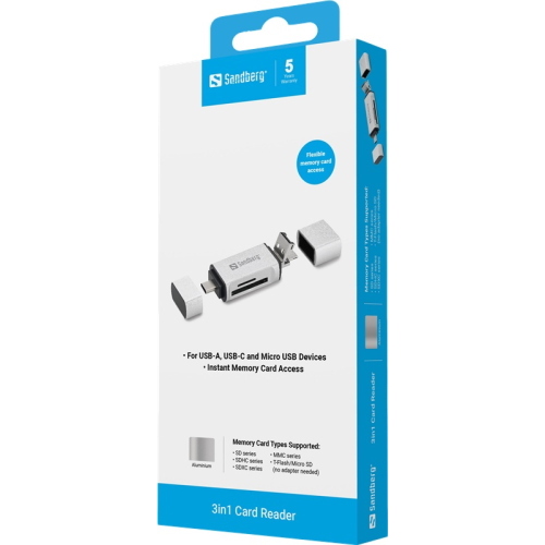 Sandberg Lettore di schede USB-C+USB+MicroUSB Argento (136-28)