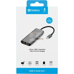 Sandberg Docking station USB-C, HDMI+LAN+SD+USB 100 W Grigio (136-18)