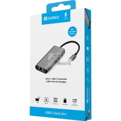 Sandberg Docking station USB-C, HDMI+LAN+SD+USB 100 W Grigio (136-18)