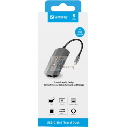 Sandberg Docking station USB-C 6in1 Travel Grigio (136-33) 3,5 mm 100 W