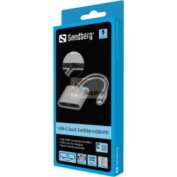 Sandberg Docking station USB-C, 2xHDMI+USB+PD Grigio (136-44) 100 W