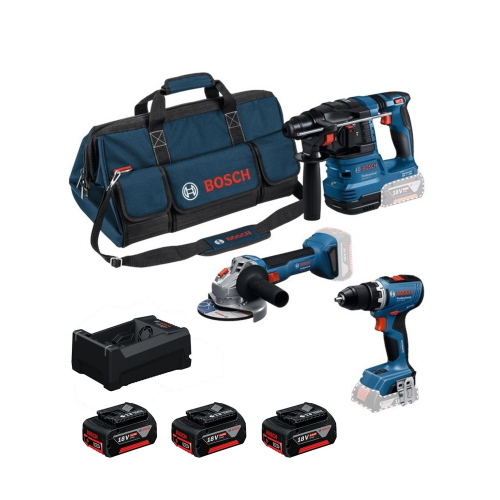 BOSCH Kit 0615A500AH (GSB 18V-65 + GBH 18V-22 + GWS 18V-11 + 3 x 5,0 Ah + GAL 12V/18V-80 + Borsa)